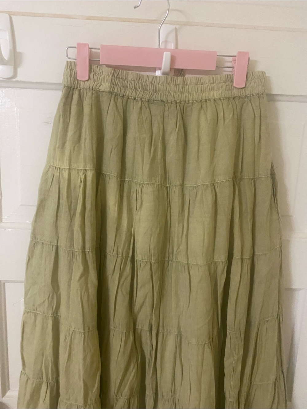 NWT Young Threads Sage Green Tiered Midi Skirt Lace Trim Cotton Large - Picture 4 of 8